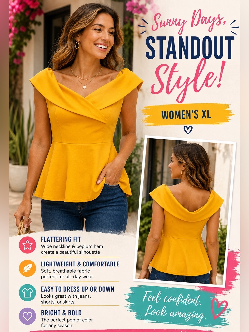Jasambac Yellow Off-Shoulder Peplum Top - XL